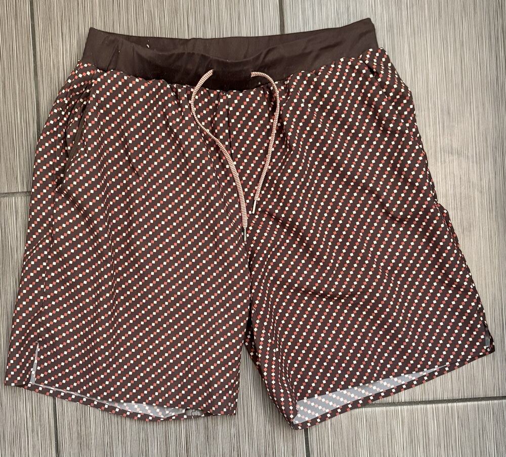 Rabbit Running Cruiser Shorts Mens Medium Brief Lined 7” Inseam Brown/Pink